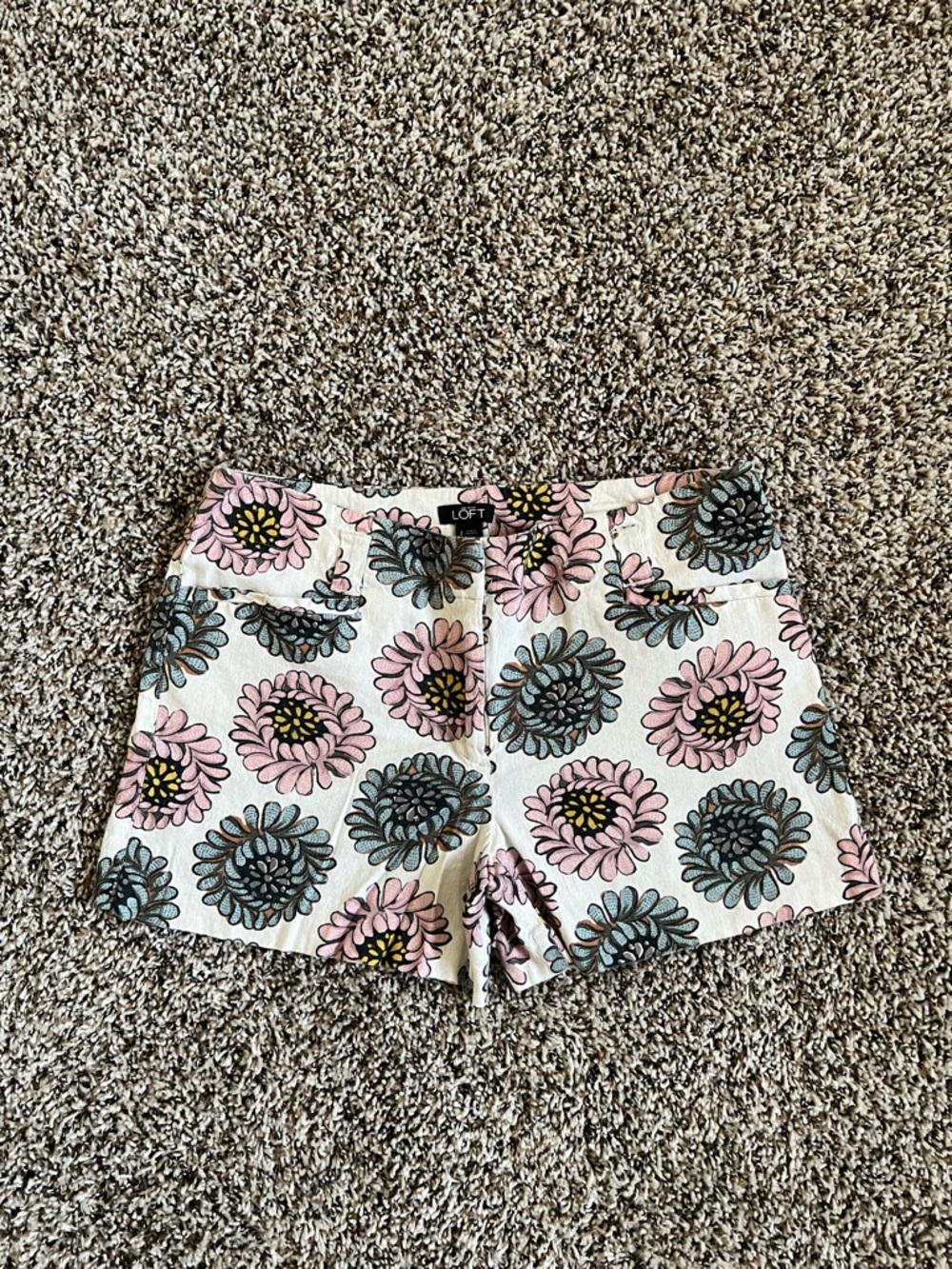 LOFT Pink, Blue & Yellow Floral Cotton Blend Bermuda Shorts